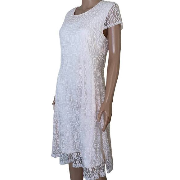 Alfani dress lace overlay pale pink knee length cap sleeve back zip SZ LG formal - Picture 3 of 8